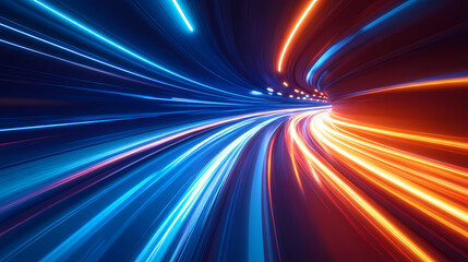 Illuminated Tunnel of Speed: A vibrant tunnel of light, radiating with streaks of speed, evokes a sense of fast-paced motion and futuristic technological advancement.
