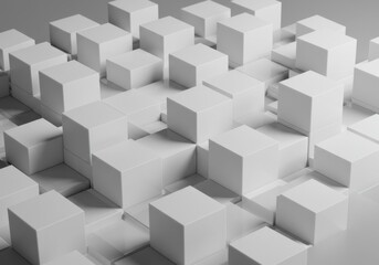 Abstract 3D Render of Interlocking White Cubes Geometric Pattern Minimalist Design Modern Architecture