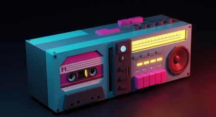 Obraz premium Geometric Vintage Music Player with Neon Buttons