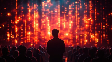 Silhouette of a Man Facing a Dazzling Light Show