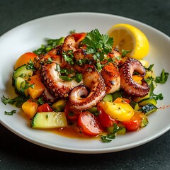 Grilled Octopus with Fresh Vegetables and Lemon