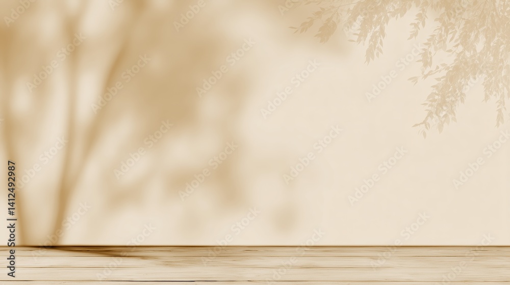 Aufkleber abstract beige textured wall background with soft blurred shadows of tree foliage, natural organic p