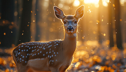 Young deer running towards the trees on an open grass-covered field
