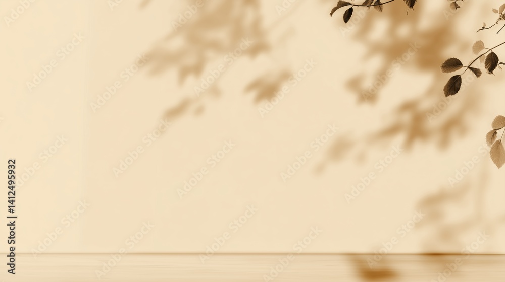 Aufkleber abstract beige textured wall background with soft blurred shadows of tree foliage, natural organic p