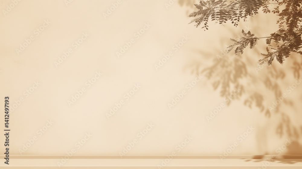 Aufkleber abstract beige textured wall background with soft blurred shadows of tree foliage, natural organic p