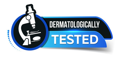 
Dermatologically tested sign - laboratory equipment (microscope).  Isolated vector element for clinically tested pharmaceutical products. Dermatology, dermatologist, clinically tested, non-allergenic