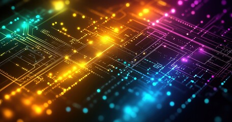 A colorful image of a circuit board with many small dots
