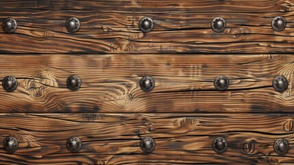 Detailed Wood Texture: Rustic Oak Boards with Decorative Iron Nails, Perfect for Backgrounds and Textures
