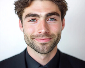 Obraz premium Business man on clean background, close up portrait of a smiling man in a suit