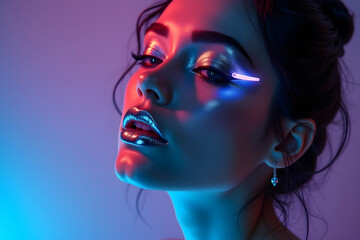 Fototapeta premium High Resolution Stock Photo of a Stunning Woman with Luminous Accents and Professional Lighting Showcasing the Beauty of Modern Fashion and Style