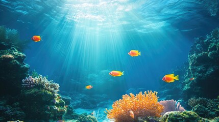 Naklejka premium Underwater scene with fish and coral reef creating a vibrant marine environment