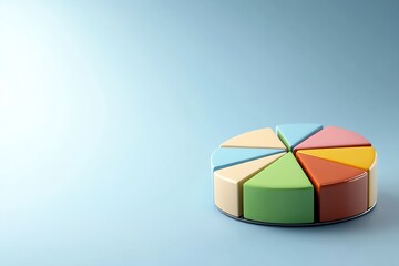 Obraz premium Colorful 3D pie chart expanding with labeled segments, financial performance overview
