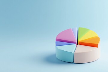Obraz premium Colorful 3D pie chart expanding with labeled segments, financial performance overview