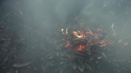 Bonfire Night or camping themed background motion picture. Flames and glowing embers from bonfire burning in the night scene for fire safety education resources.