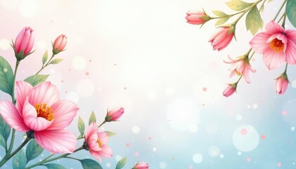 Fototapeta premium Delicate watercolor floral design, pastel tones, repeat, leaves