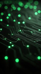 Obraz premium Abstract background with glowing green lights and circuit patterns creating a modern digital atmosphere for technology and innovation themes, digital art concept