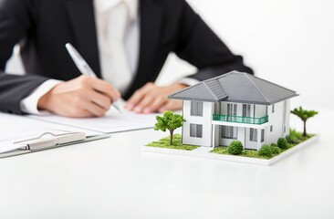 Real Estate Agent Signing House Purchase Contract Documents
