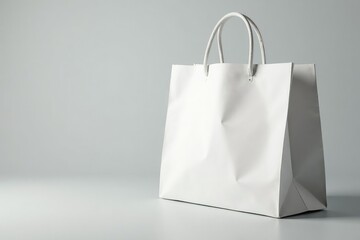 Elegant white fabric shopping bag, folded handles , blank, store, shopping