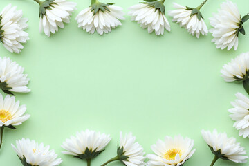 white flowers on a green background
