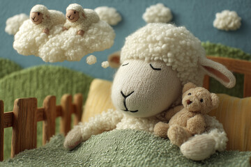 The sheep doll made from wool dreaming of other sheep