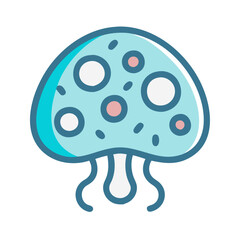 Cute blue cartoon mushroom with dots on black