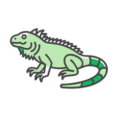 Cartoon Green Iguana Illustration Isolated on Black Background
