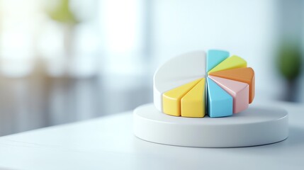 Fototapeta premium Pie chart with interactive elements and infographic labels in floating 3D environment