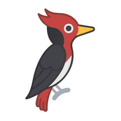 Cartooned red-headed woodpecker illustration on black background
