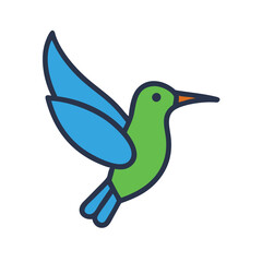 Colorful Minimalist Hummingbird Icon Isolated on Black Background