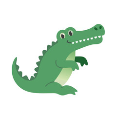 Obraz premium Cute Green Cartoon Alligator on Black Background Illustration