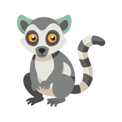 Cartoon Lemur Sitting With Striped Tail Illustration