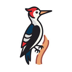 Cartoon Style Woodpecker Perched on a Branch Illustration