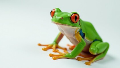Green tree frog perched on white, vibrant skin, pet, green, isolated