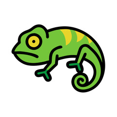 Green Chameleon Icon with Yellow Markings on Black