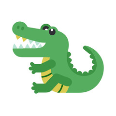Cute Cartoon Alligator Sitting with Open Mouth Illustration