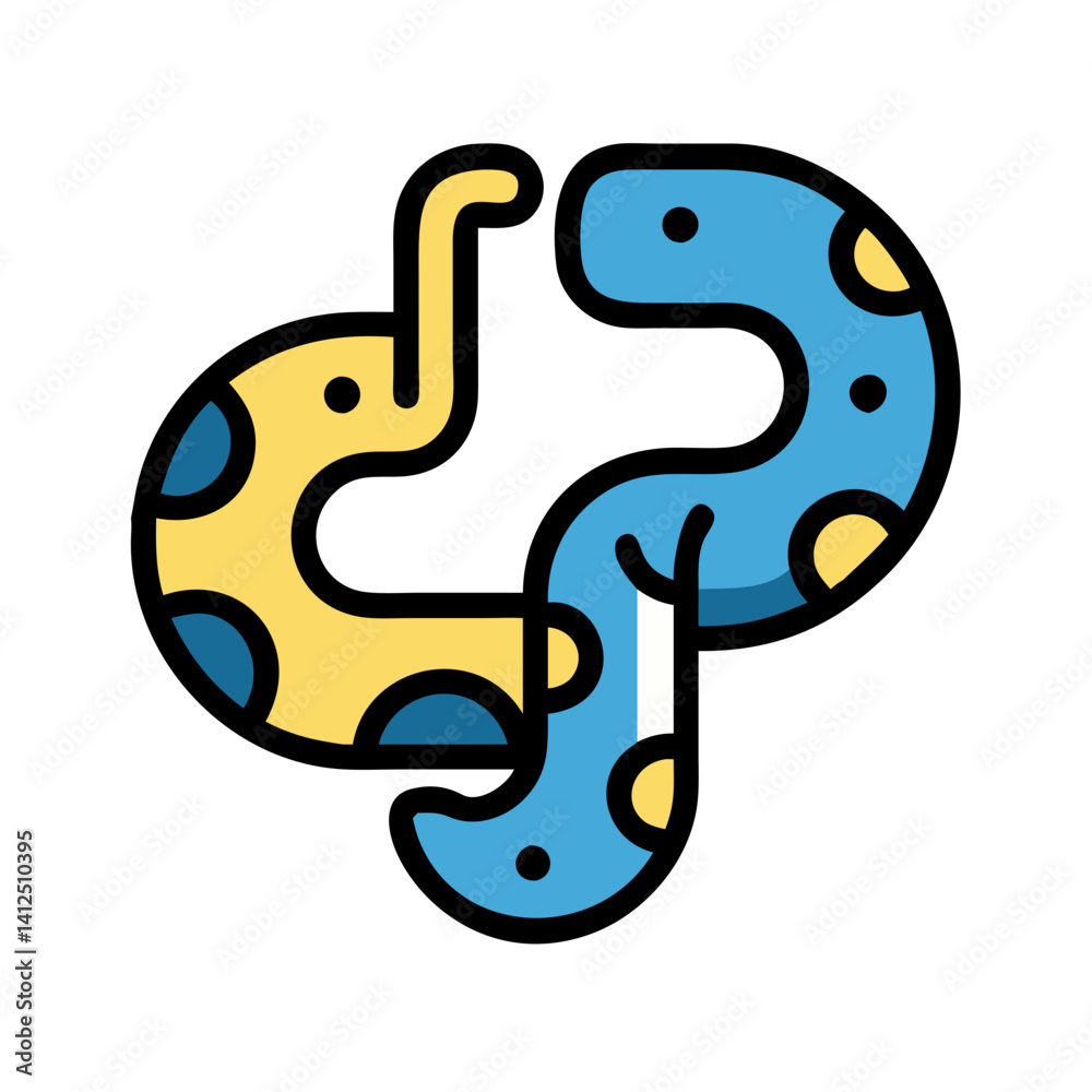 Poster python programming language logo, two abstract snakes symbol