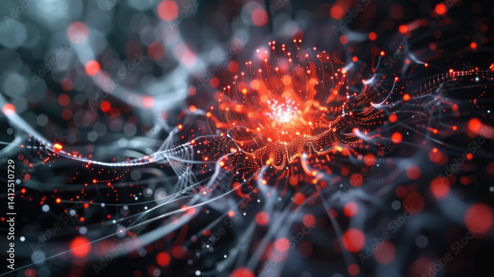 Poster a captivating abstract visualization showcasing artificial intelligence concepts through vibrant dat