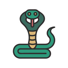 Fototapeta premium Cobra Snake Flat Icon on Black Background Illustration