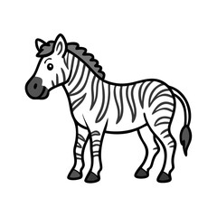 Cute zebra cartoon illustration in black and white