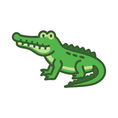 Cartoon Green Alligator or Crocodile on Black Background