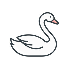 Elegant White Swan Illustration Icon Isolated on Black