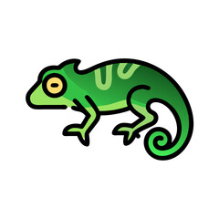 Cartoon Green Chameleon with Yellow Eye on Black