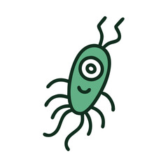 Cute Green Cartoon Bacteria Cell with Smiley Face