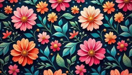 Intricate floral textile design, repeating seamlessly , winter, graphic