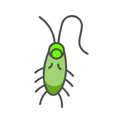 Cute Green Insect Character Cartoon Illustration on Black