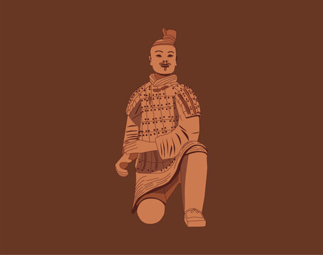 Vector illustration elements of the Qin Dynasty Terracotta Warriors in Xi'an