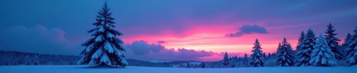 A snow laden fir tree stands out vividly against an intensely blue twilight sky ,  photo,  tree,  majestic