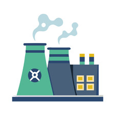 Stylized illustration of a factory with emissions on black