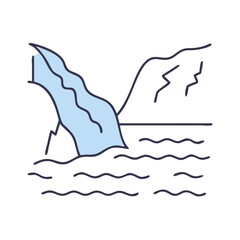 Minimalist illustration of waterfall in mountain landscape icon