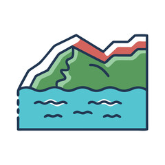 Obraz premium Mountains and lake illustration with cartoon style outline